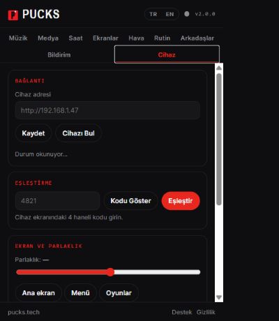 PUCKS browser extension device pairing controls